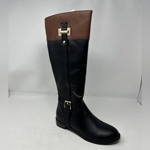 Karen Scott Deliee 2 Round Toe Knee High Riding Boots Black Cognac Women 6 M NIB